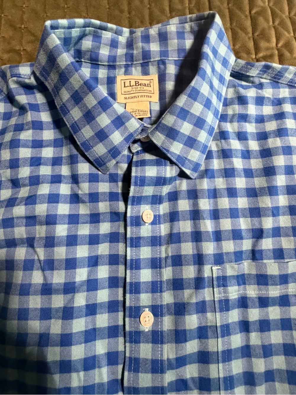 L.L. Bean Light Dark Blue Gingham Button-Down Shirt Slightly Fitted Size LgTall